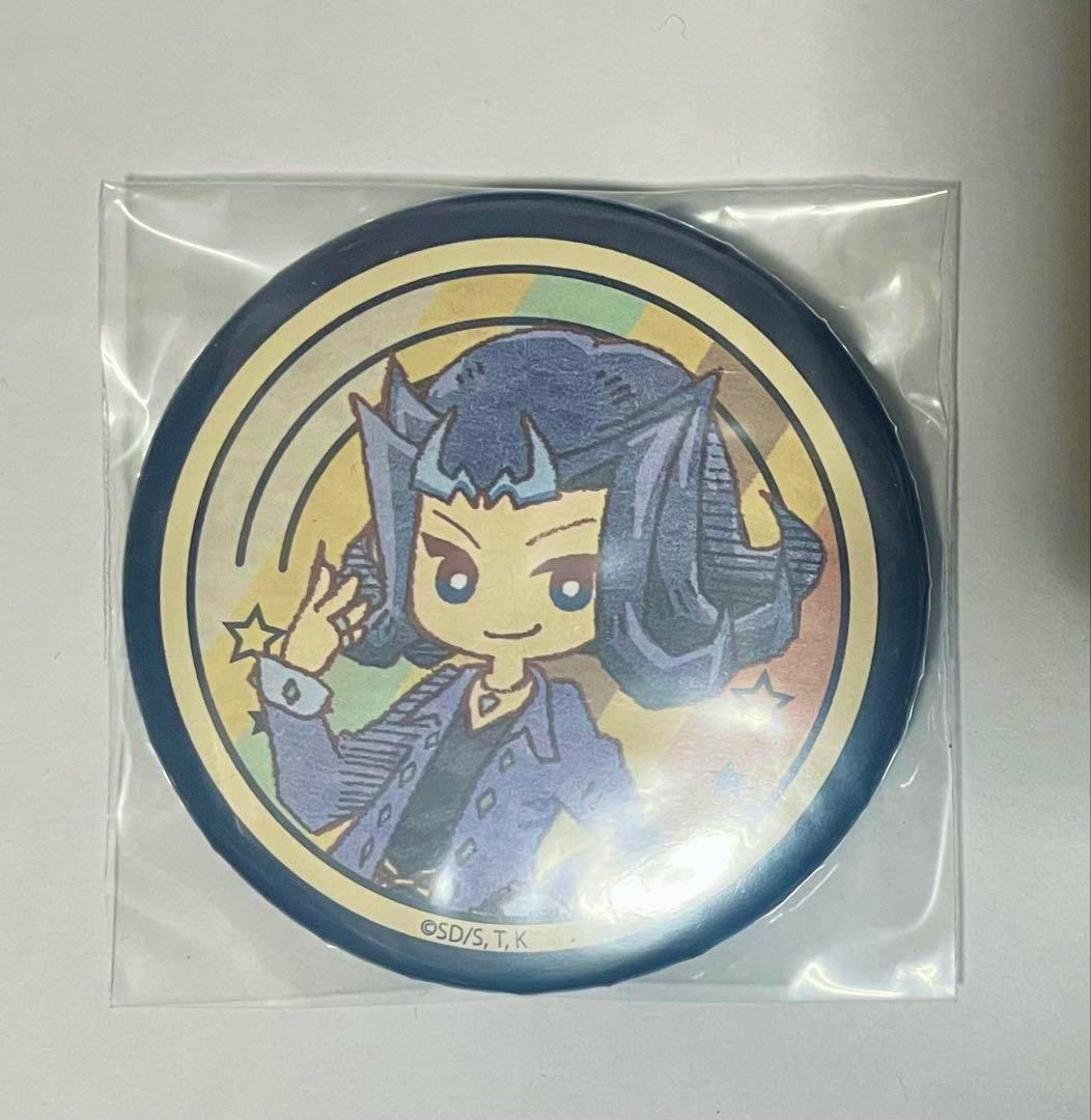 Front view of the round Yu-Gi-Oh ZEXAL can badge (神代凌牙, retro art) showing the illustrated front of the badge inside clear plastic packaging.