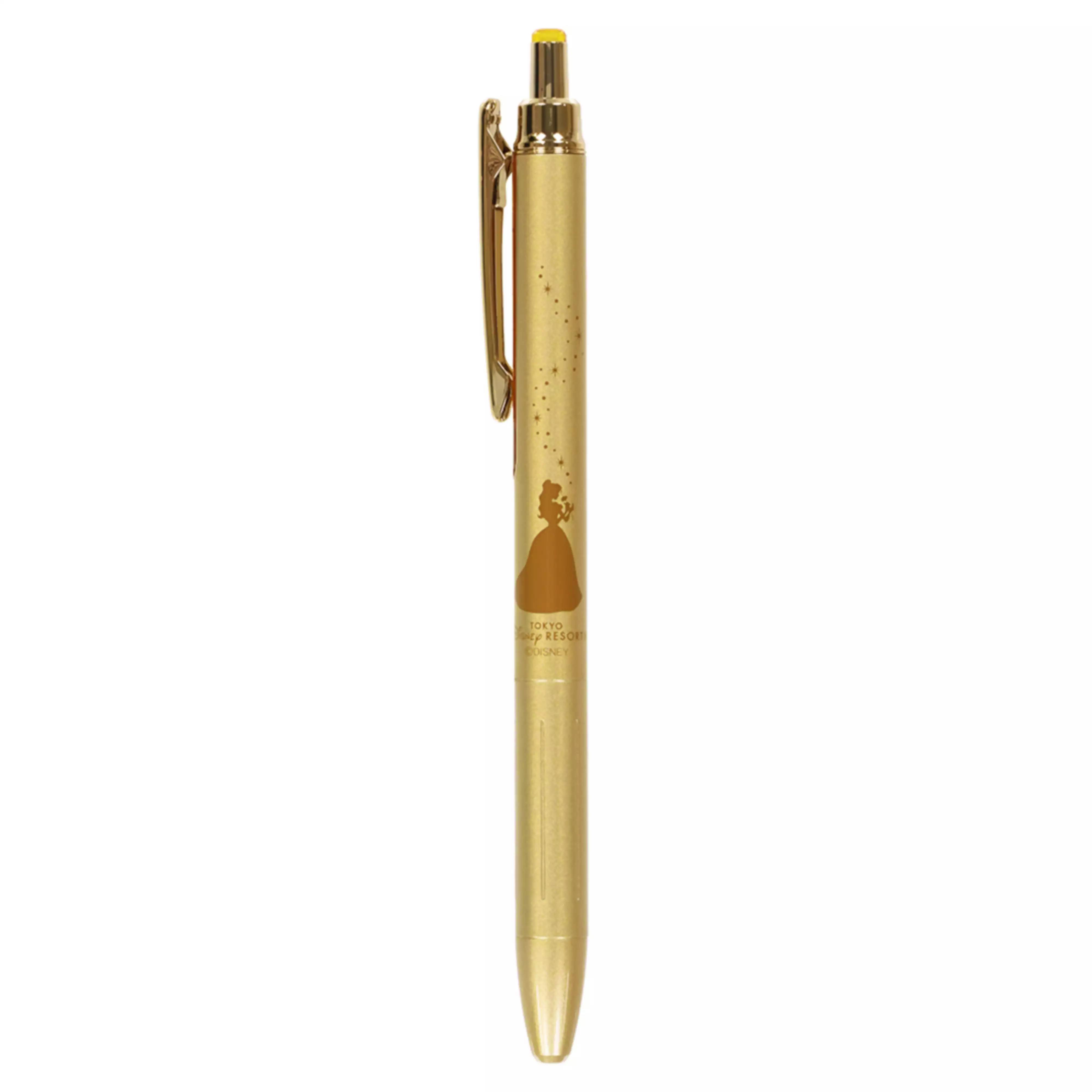 Gold ballpoint pen (サラサ) with a clip shown vertically on a white background.