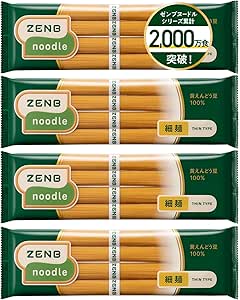 Four packs of ZENB thin noodles in green packaging, each showing bundled noodles inside.