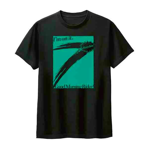 Front view of the ZEZTZ official black cotton T-shirt with a teal rectangular graphic showing a stylized number 7 and text.
