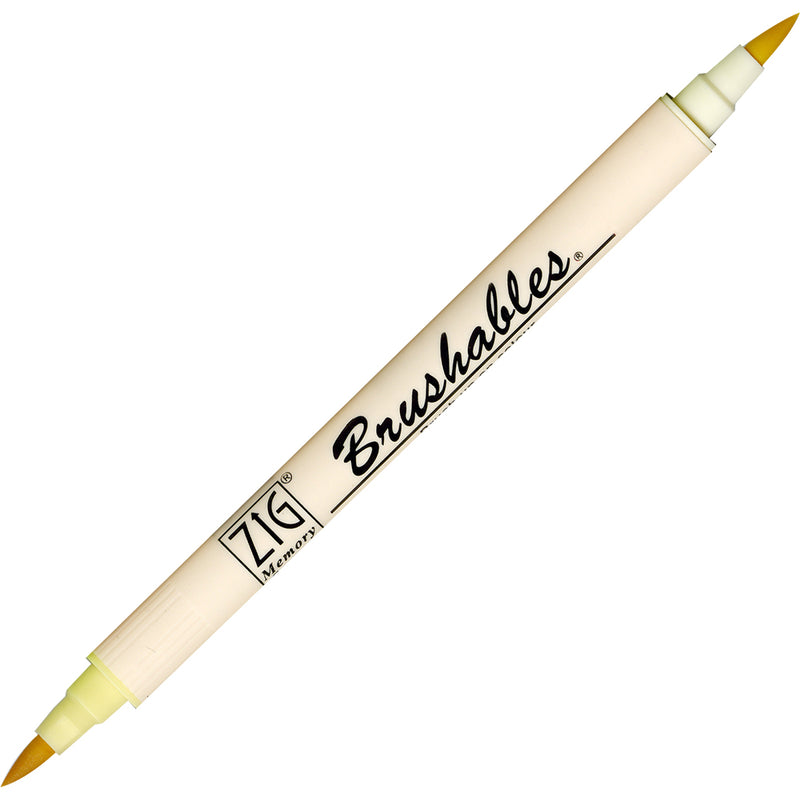 Dual-ended ZIG Brushables felt-tipped marker pen showing both brush tips and the 'Brushables' logo on the barrel.