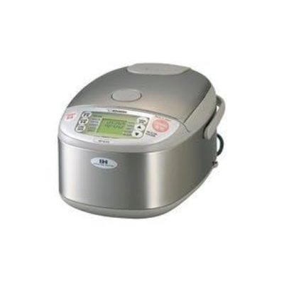 Front-right view of a stainless steel NP-HLH10-XA rice cooker showing its control panel.