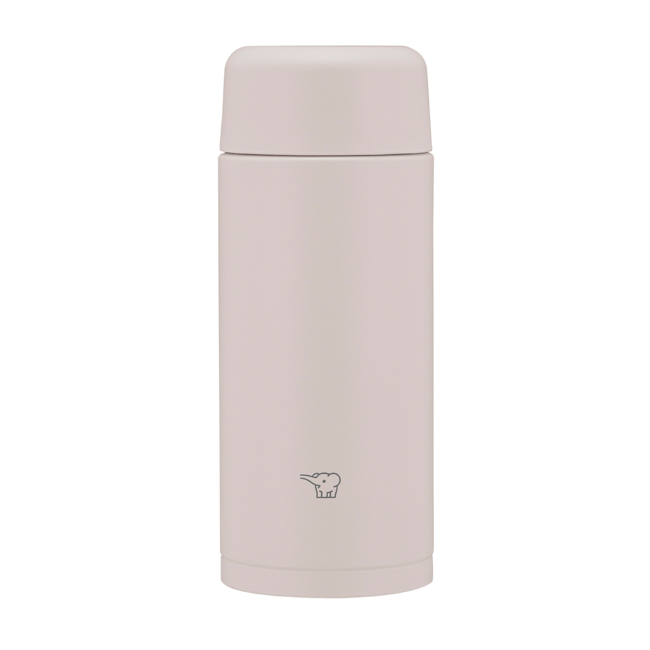 Sheer gray stainless steel mug (SM-MS25 HM) standing on a white background with a small elephant logo.