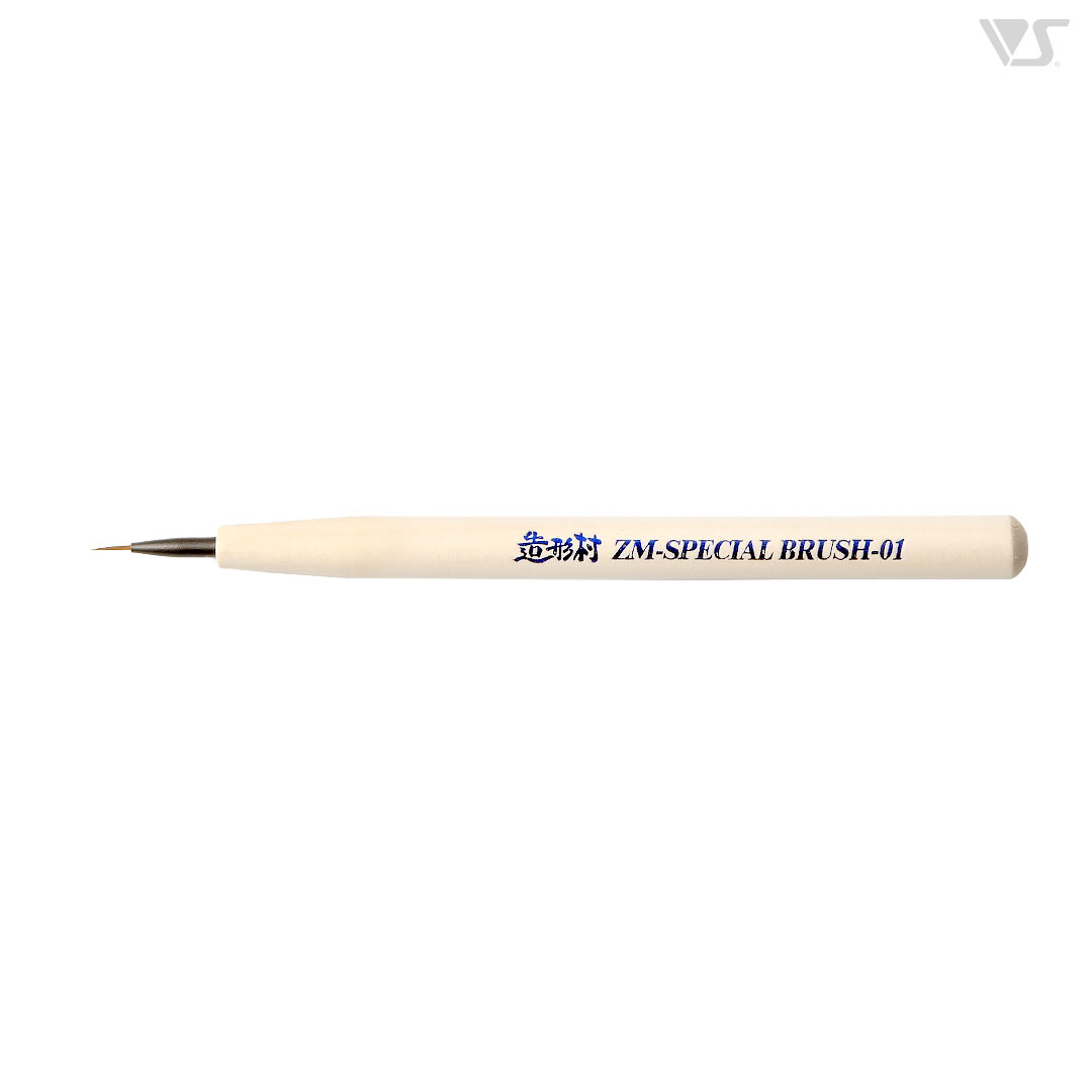 A single 造形村 ZM-SPECIAL BRUSH-01 with a white handle and a fine pointed brush tip on a white background.